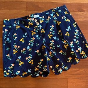 crown & ivy Navy Floral Scalloped Blue Orange Hem Shorts - Sz 18W LIKE NEW!